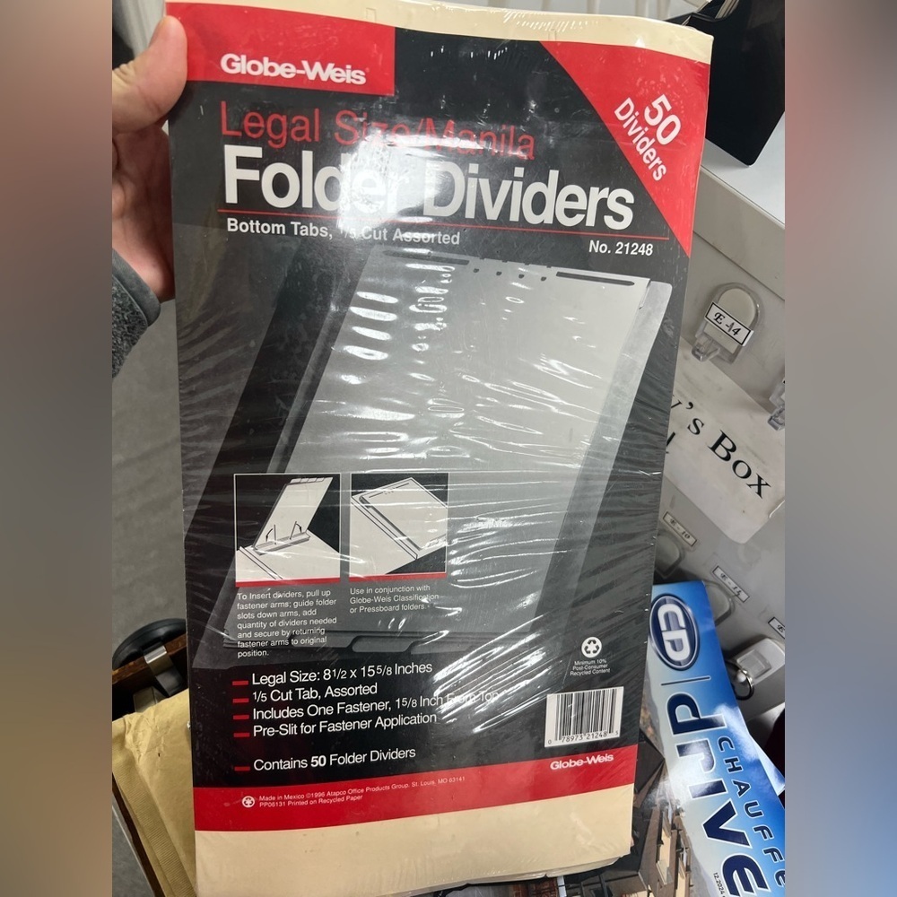 Globe-Weis Legal Size Manila Folder Dividers (50 Pack)
	new, sealed package